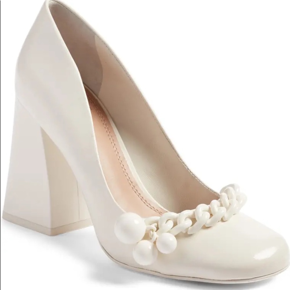 Tory Burch Addison Block Heel Pumps Ivory/White 8M